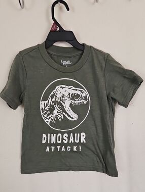 Youth Olive Green Dinosaur Graphic Tee - Unbranded